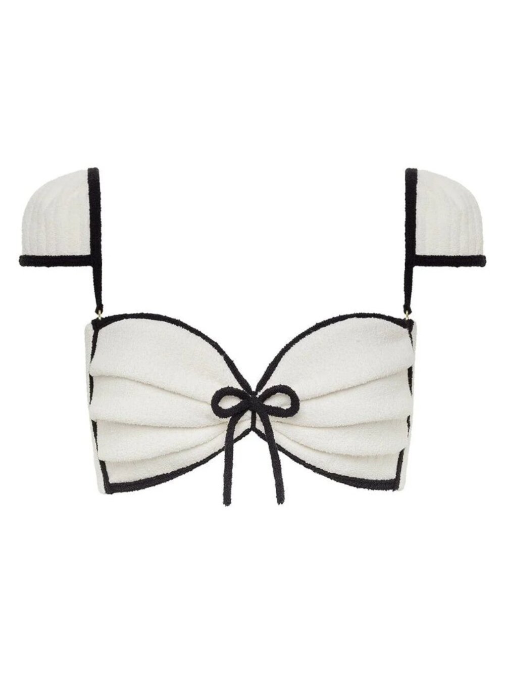 Montce x Olivia Culpo Cabana Bows Bikini Top - Cream & Black Terry Rib - Size L - Picture 7 of 9